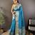 Blue checkered, floral, zari woven pure naylon viscose saree with blouse