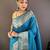 Blue checkered, floral, zari woven pure naylon viscose saree with blouse