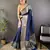 Navy blue checkered, floral, zari woven pure naylon viscose saree with blouse
