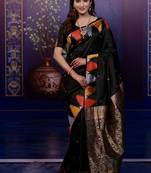 Black temple border, zari work soft silk saree with blouse
