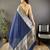 Navy blue checkered, floral, zari woven pure naylon viscose saree with blouse