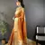Orange checkered, floral, zari woven pure naylon viscose saree with blouse