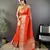Red checkered, floral, zari woven pure naylon viscose saree with blouse