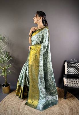 Grey floral zari woven tissue silk blend saree with blouse 3