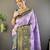 Lavender, navy blue floral, zari woven kanjivaram tissue silk saree with blouse
