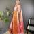 Peach, red floral, zari woven kanjivaram tissue silk saree with blouse