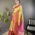 Yellow, pink floral, zari woven kanjivaram tissue silk saree with blouse