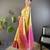 Yellow, pink floral, zari woven kanjivaram tissue silk saree with blouse
