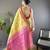 Yellow, pink floral, zari woven kanjivaram tissue silk saree with blouse