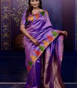 Lavender temple border, zari work soft silk saree with blouse