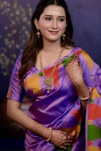 Lavender temple border, zari work soft silk saree with blouse