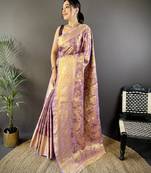 Purple floral, zari woven kanjivaram tissue silk saree with blouse