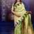 Parrot green temple border, zari work soft silk saree with blouse
