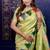 Parrot green temple border, zari work soft silk saree with blouse