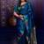 Teal blue temple border, zari work soft silk saree with blouse