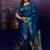 Teal blue temple border, zari work soft silk saree with blouse