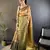 Peach, green floral, zari woven kanjivaram tissue silk saree with blouse