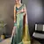 Peach, teal blue floral, zari woven kanjivaram tissue silk saree with blouse