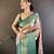 Peach, teal blue floral, zari woven kanjivaram tissue silk saree with blouse