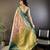 Peach, teal blue floral, zari woven kanjivaram tissue silk saree with blouse