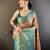 Pink, teal floral, zari woven kanjivaram tissue silk saree with blouse