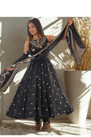 Black Sleeveless Silk Gown Embroidery Sequence work With Pant and Dupatta 3pc set 1