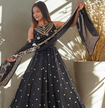 Black Sleeveless Silk Gown Embroidery Sequence work With Pant and Dupatta 3pc set