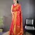 Red floral, zari woven banarasi silk saree with blouse