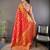 Red floral, zari woven banarasi silk saree with blouse