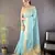 Sky blue striped, zari woven cotton saree with blouse