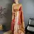 Rust orange floral, zari woven banarasi silk saree with blouse