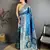 Teal blue floral, zari woven banarasi silk saree with blouse