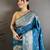Teal blue floral, zari woven banarasi silk saree with blouse