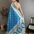 Teal blue floral, zari woven banarasi silk saree with blouse