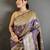 Violet floral, zari woven banarasi silk saree with blouse