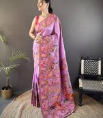 Lavender floral, meenakari, zari woven pashmina silk saree with blouse