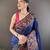 Navy blue floral, meenakari, zari woven pashmina silk saree with blouse