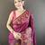 Wine floral, meenakari, zari woven pashmina silk saree with blouse