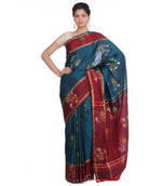 Indian Artizans Peacock Green Pure Silk Uppada Jamdani Saree