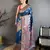 Blue floral, meenakari, zari woven pashmina silk saree with blouse