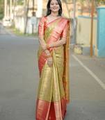 Parrot green floral, zari woven kanjivaram  semi silk saree with blouse