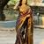 Brown floral, zari woven banarasi silk saree with blouse
