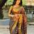 Brown floral, zari woven banarasi silk saree with blouse