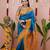 Blue floral, zari work soft silk saree with blouse