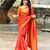 Red floral, zari woven banarasi silk saree with blouse