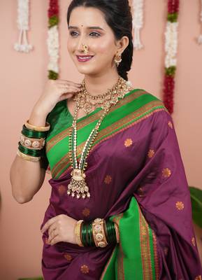 Burgundy floral, zari work soft silk saree with blouse 2