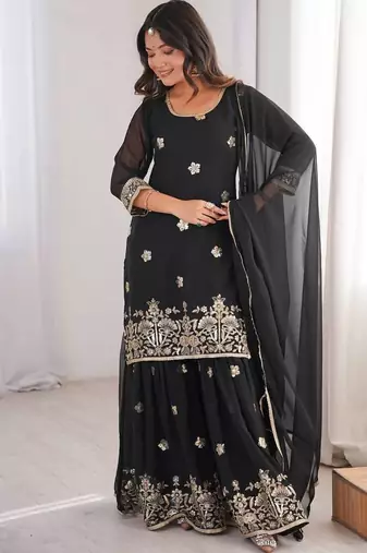 Gergette embroidery  work black readymade salwar suit