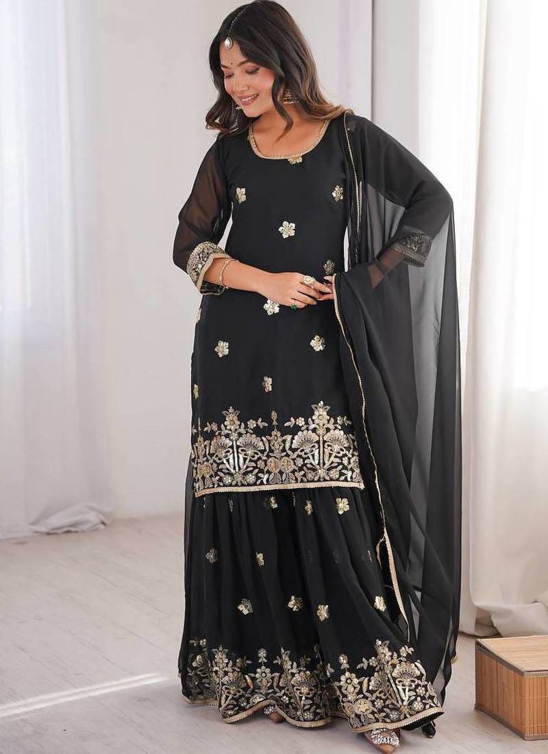 Gergette embroidery  work black readymade salwar suit
