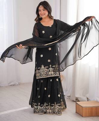 Gergette embroidery  work black readymade salwar suit 2