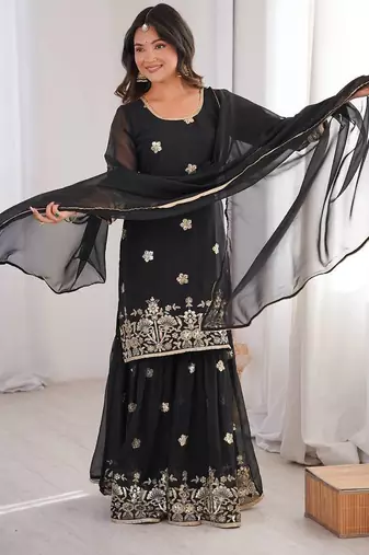 Gergette embroidery  work black readymade salwar suit